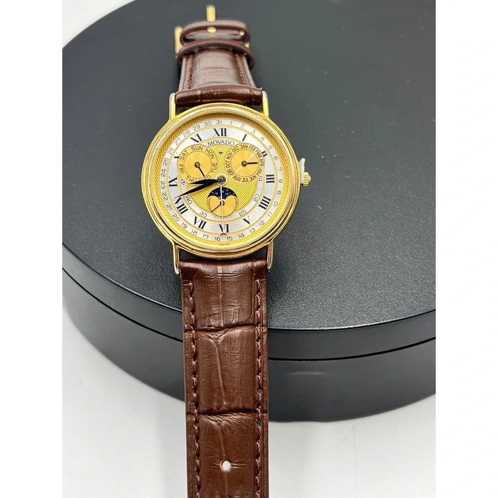 Movado Vintage Triple Calendar Moonphase Quartz Watch 87-03-662 Swiss Made 34mn